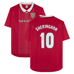 Adidas - Teddy Sheringham Manchester United Autographed 1999 Red UEFA Champions League Home Jersey - Icons