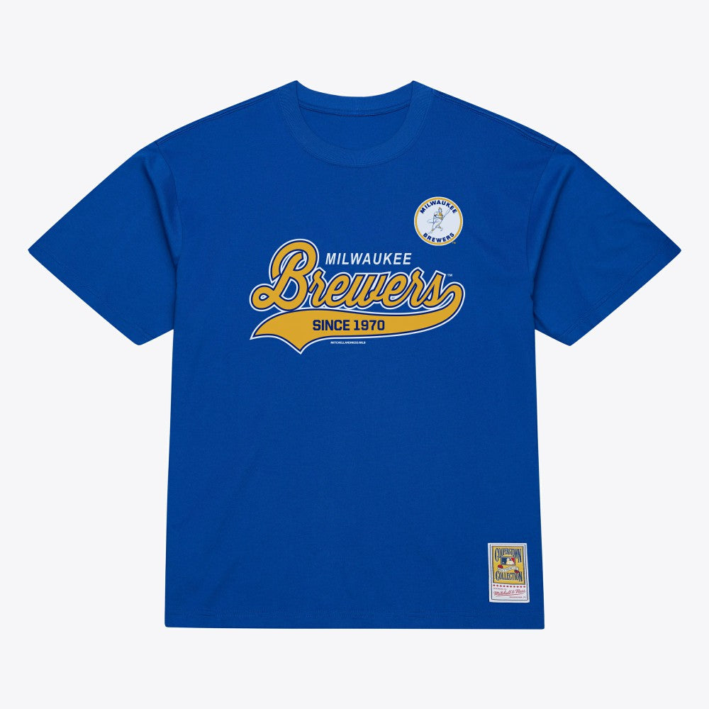 Milwaukee Brewers Mitchell & Ness Script Sweep Arch T-Shirt for sale