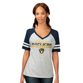 Milwaukee Brewers G-III 4Her by Carl Banks Women's Goal Line Raglan V-Neck T-Shirt Sale