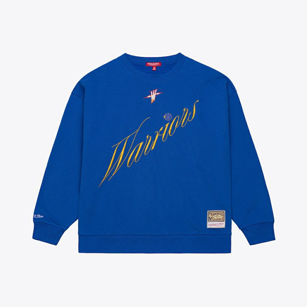 Mitchell & Ness Golden State Warriors Women's Hardwood Classics Script Lightweight Sweatshirt Royal