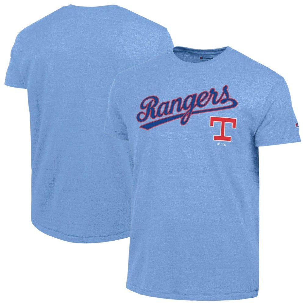 Texas Rangers Champion Cooperstown Wordmark Lockup Tri-Blend T-Shirt Near Me