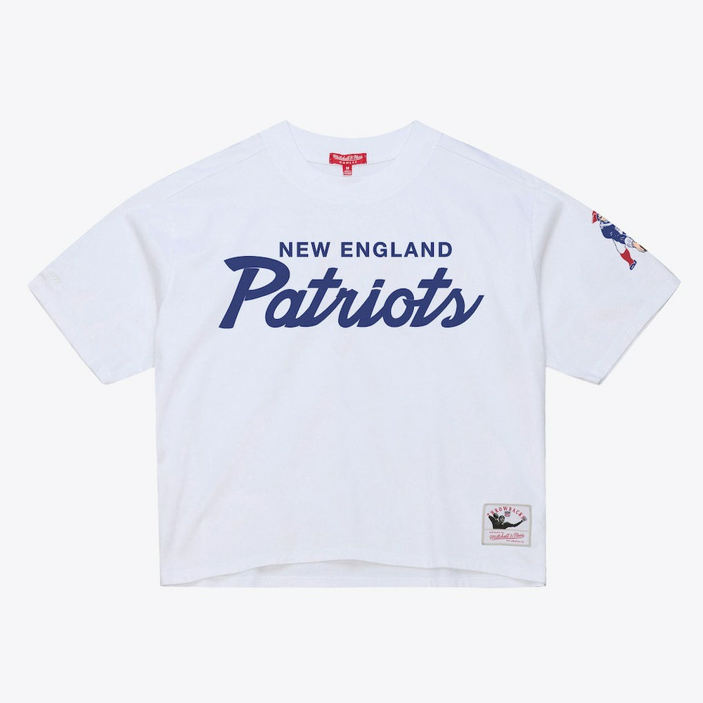 New England Patriots Women's Head Coach Cropped T-Shirt - White - Mitchell & Ness