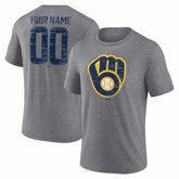 Milwaukee Brewers Heritage Personalized Any Name & Number Tri-Blend T-Shirt Discount