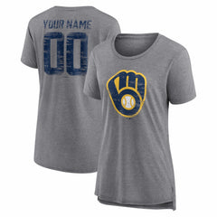 Milwaukee Brewers Women's Heritage Personalized Any Name & Number Tri-Blend T-Shirt Near Me
