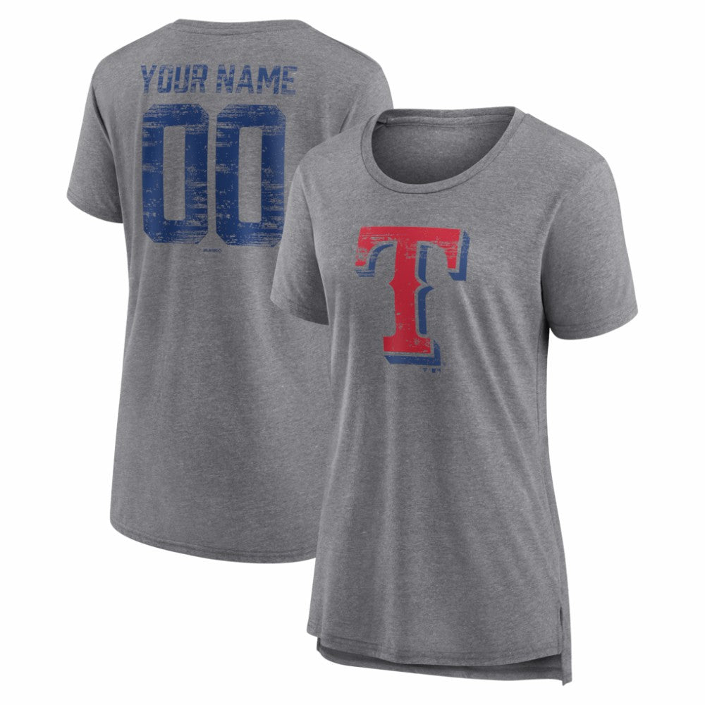 Texas Rangers Women's Heritage Personalized Any Name & Number Tri-Blend T-Shirt Sale