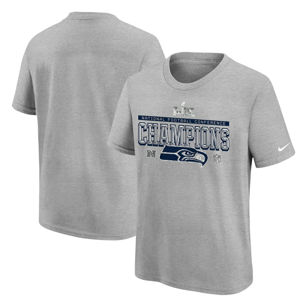 Seattle Seahawks Youth 2025 NFC Champions Locker Room Trophy Collection Authentic T-Shirt - Gray - Nike
