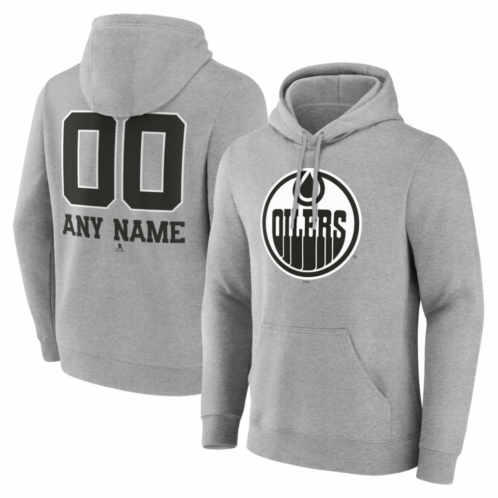 Edmonton Oilers Big & Tall Personalized Name & Number Monochrome Pullover Hoodie - Gray | NHL Lifestyle