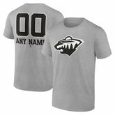 Minnesota Wild Big & Tall Personalized Name & Number Monochrome T-Shirt - Gray | NHL Lifestyle