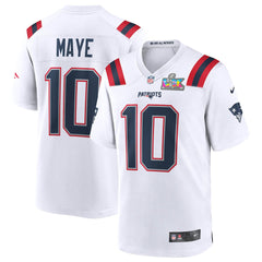 Drake Maye New England Patriots Super Bowl LX Patch Game Jersey - White - Nike