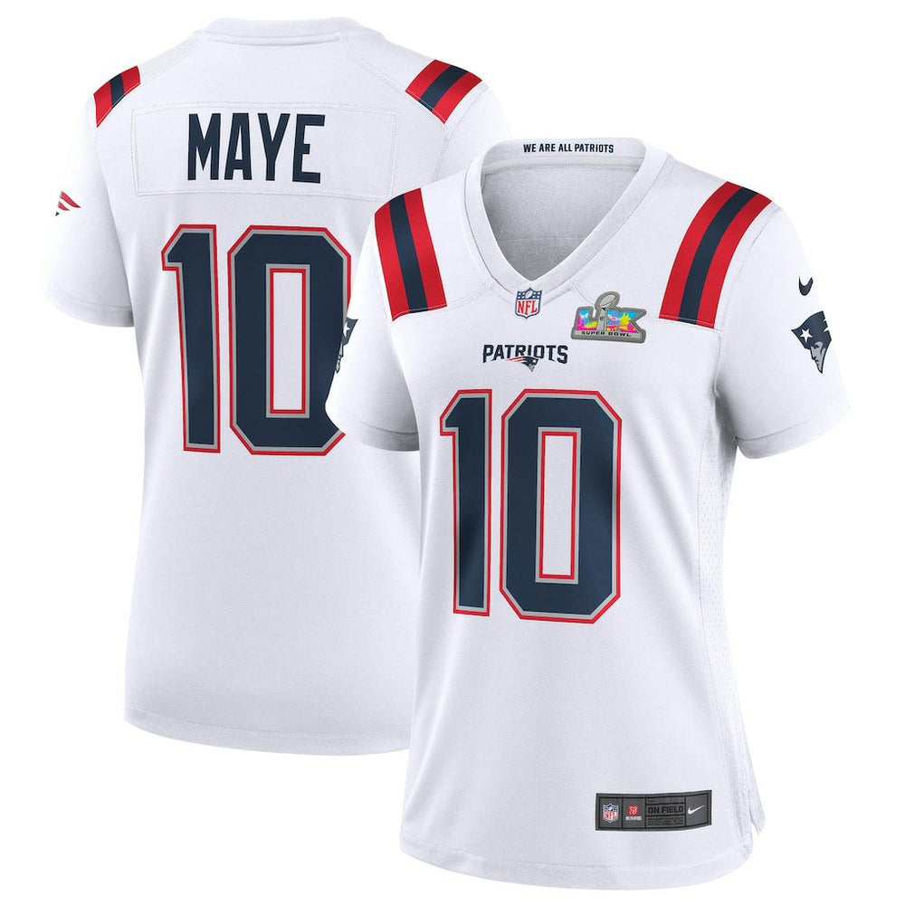 Drake Maye New England Patriots Women's Super Bowl LX Patch Game Jersey - White - Nike