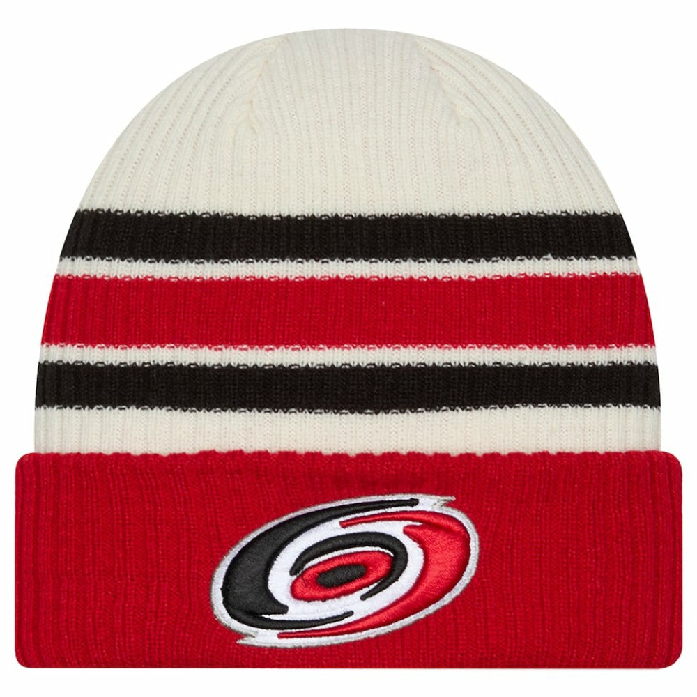 Carolina Hurricanes New Era Vintage Cuffed Knit Hat - Cream/Red | New Era Clearance