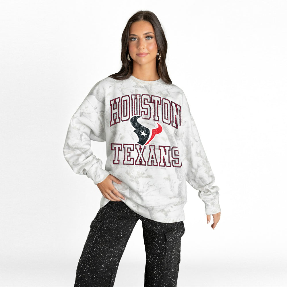 Houston Texans Gameday Couture Women's Whiteout Oversized Premium Fleece Sweatshirt - Arctic Camo - NFL