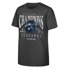 Seattle Seahawks Youth Super Bowl LX Champions Prestigious Run Helmet T-Shirt - Charcoal - Fanatics
