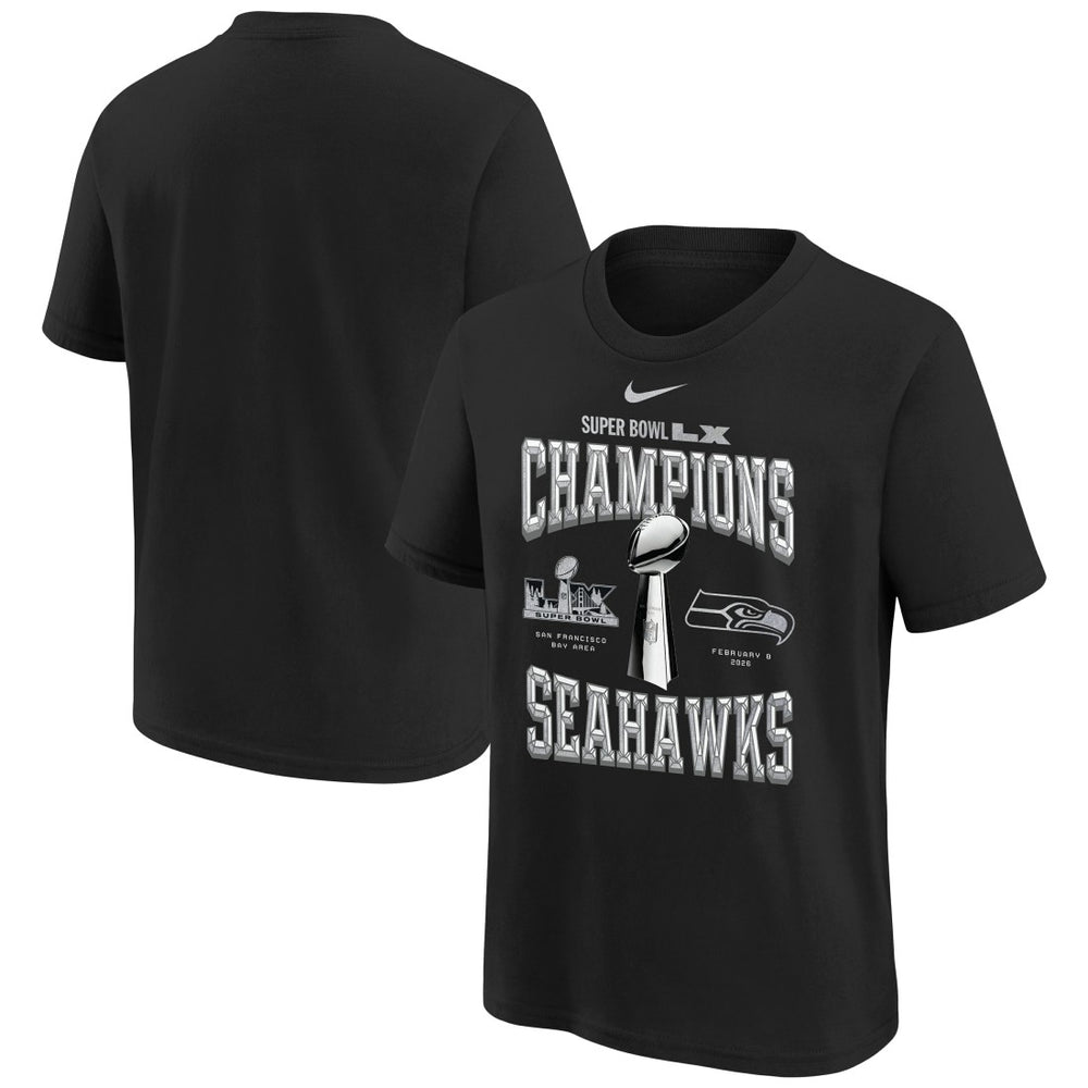Seattle Seahawks Youth Super Bowl LX Champions Locker Room Trophy Collection Replica T-Shirt - Black - Nike