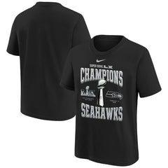 Seattle Seahawks Youth Super Bowl LX Champions Locker Room Trophy Collection Replica T-Shirt - Black - Nike