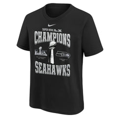 Seattle Seahawks Youth Super Bowl LX Champions Locker Room Trophy Collection Replica T-Shirt - Black - Nike