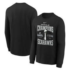 Seattle Seahawks Youth Super Bowl LX Champions Locker Room Trophy Collection Long Sleeve T-Shirt - Black - Nike