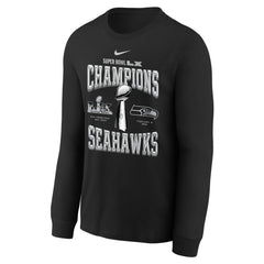 Seattle Seahawks Youth Super Bowl LX Champions Locker Room Trophy Collection Long Sleeve T-Shirt - Black - Nike