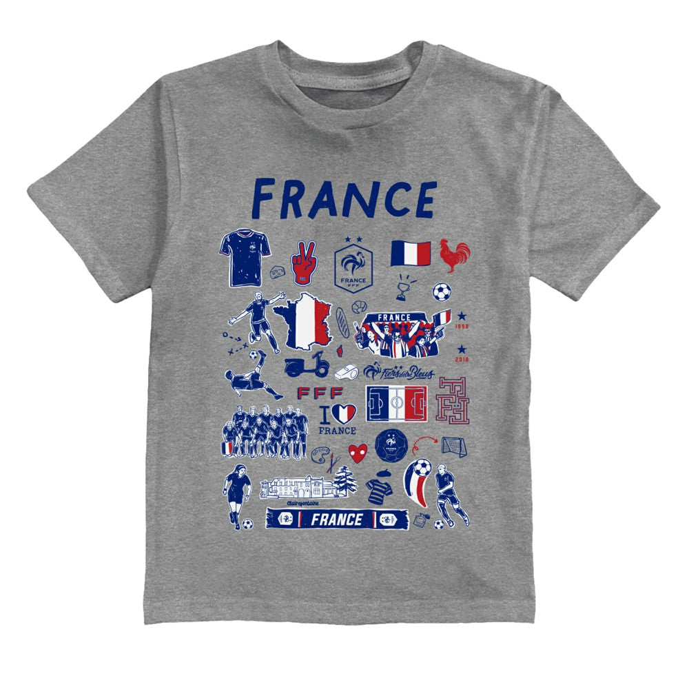 France National Team Vive La Fete Youth Impressions Artwork T-Shirt Gray
