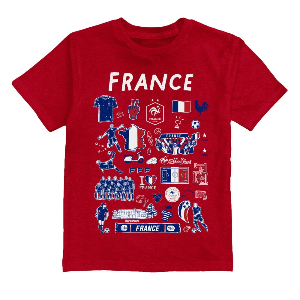 France National Team Vive La Fete Youth Impressions Artwork T-Shirt Red