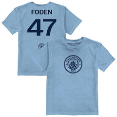 Phil Foden Manchester City Vive La Fete Youth Player Name & Number Color Badge T-Shirt Light Blue