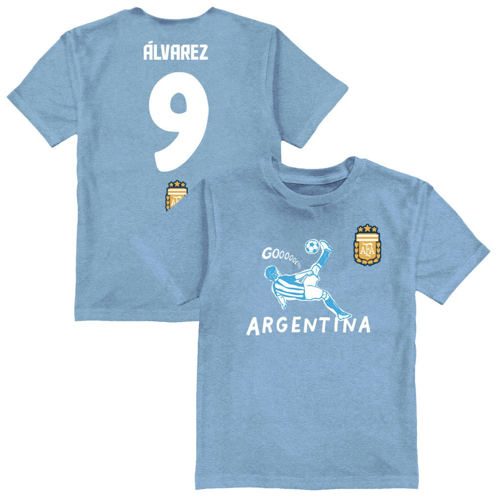 Julián Álvarez Argentina National Team Vive La Fete Youth Player Name & Number Chilena Style T-Shirt Light Blue