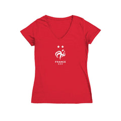 France National Team Vive La Fete Women's Color Badge V-Neck Fitted T-Shirt Red