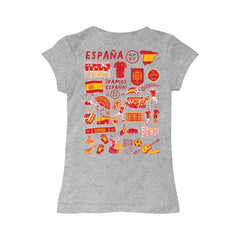 Spain National Team Vive La Fete Girls Youth Impressions Artwork Fitted T-Shirt Gray