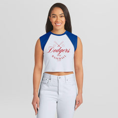 Los Angeles Dodgers WEAR by Erin Andrews Women's Cooperstown Cropped Raglan Tank Top for sale