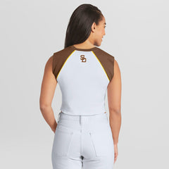 San Diego Padres WEAR by Erin Andrews Women's Cooperstown Cropped Raglan Tank Top Near Me