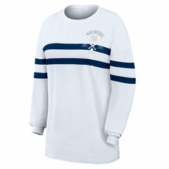 Milwaukee Brewers WEAR by Erin Andrews Women's Oversized Long Sleeve Striped T-Shirt Near Me
