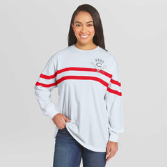 Cincinnati Reds WEAR by Erin Andrews Women's Oversized Long Sleeve Striped T-Shirt Near Me
