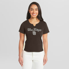 San Diego Padres WEAR by Erin Andrews Women's Notch Neck Cropped T-Shirt Sale