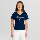Atlanta Braves WEAR by Erin Andrews Women's Notch Neck Cropped T-Shirt Discount