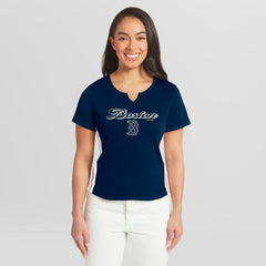 Boston Red Sox WEAR by Erin Andrews Women's Notch Neck Cropped T-Shirt for sale