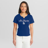 Los Angeles Dodgers WEAR by Erin Andrews Women's Notch Neck Cropped T-Shirt Near Me