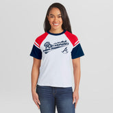 Atlanta Braves WEAR by Erin Andrews Women's Striped Raglan T-Shirt Outlet