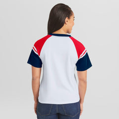 Atlanta Braves WEAR by Erin Andrews Women's Striped Raglan T-Shirt Outlet