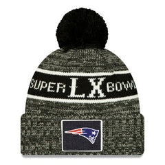 New England Patriots New Era Super Bowl LX Cuffed Knit Hat with Pom - Black - NFL