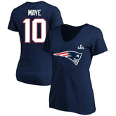 Drake Maye New England Patriots Women's Super Bowl LX Patch Plus Size Name & Number V-Neck T-Shirt - Navy - Fanatics