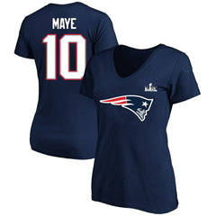Drake Maye New England Patriots Women's Super Bowl LX Patch Plus Size Name & Number V-Neck T-Shirt - Navy - Fanatics