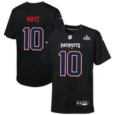 Drake Maye New England Patriots Youth Super Bowl LX Patch Carbon Fashion Game Jersey - Black - Nike
