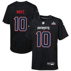 Drake Maye New England Patriots Youth Super Bowl LX Patch Carbon Fashion Game Jersey - Black - Nike
