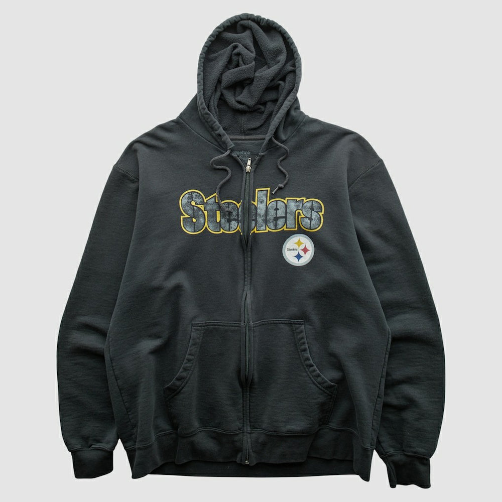 Pittsburgh Steelers Reebok 2000s Hooded Full Zip Sweatshirt - Charcoal Vintage - Fanatics