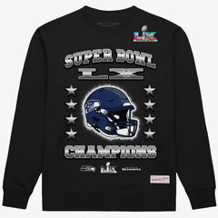 Seattle Seahawks Super Bowl LX Champions Helmet Sweatshirt - Black - Mitchell & Ness