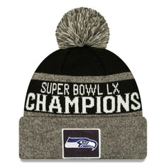 Seattle Seahawks New Era Super Bowl LX Champions Parade Cuffed Knit Hat with Pom - Black - NFL