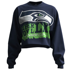 Seattle Seahawks Spirit Jersey Women's Super Bowl LX Champions Cropped Long Sleeve T-Shirt - College Navy - NFL
