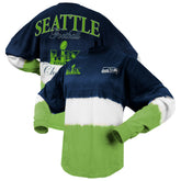 Seattle Seahawks Spirit Jersey Women's Super Bowl LX Champions Horizontal Ombre Long Sleeve T-Shirt - College Navy/Neon Green - NFL