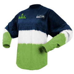 Seattle Seahawks Spirit Jersey Women's Super Bowl LX Champions Horizontal Ombre Long Sleeve T-Shirt - College Navy/Neon Green - NFL
