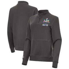Seattle Seahawks Antigua Women's Super Bowl LX Champions Crush Quarter-Zip Pullover - Charcoal - NFL